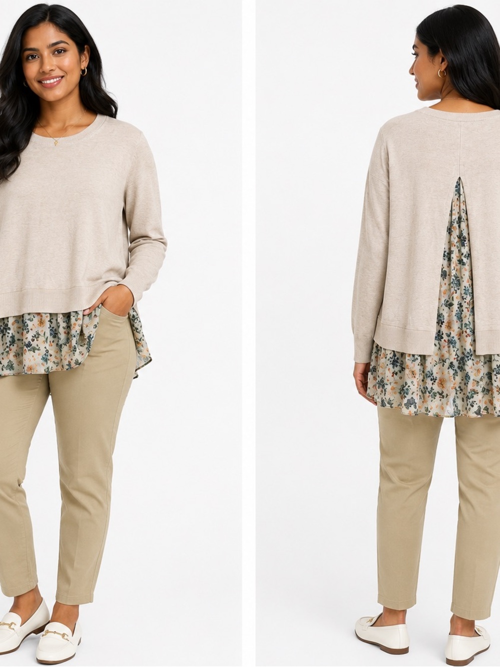 Time and Tru Khaki Heather Layered Look Sweater – Size XXL (20)